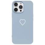 Casen iPhone 14 Pro ile Uyumlu Silikon Kılıf, Mavi, Beyaz Kalp Desenli, Kamera Korumalı