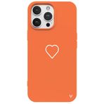 Casen iPhone 14 Pro ile Uyumlu Turuncu Silikon Kılıf, Beyaz Kalp Desenli, Kamera Korumalı