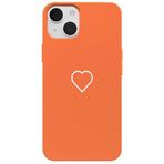 Casen iPhone 15 ile Uyumlu Silikon Kılıf, Beyaz Kalp Desenli, Kamera Korumalı, Turuncu