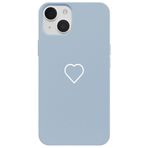 Casen iPhone 15 Plus ile Uyumlu Mavi Silikon Kılıf, Beyaz Kalp Desenli, Kamera Korumalı