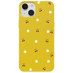 Casen iPhone 15 Plus ile Uyumlu Sarı Silikon Kılıf, Kiraz ve Çiçek Desenli, Kamera Korumalı