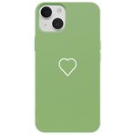 Casen iPhone 15 Plus ile Uyumlu Yeşil Silikon Kılıf, Beyaz Kalp Desenli, Kamera Korumalı