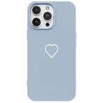 Casen iPhone 15 Pro Max ile Uyumlu Mavi Silikon Kılıf, Beyaz Kalp Desenli, Kamera Korumalı