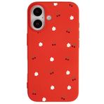 Casen iPhone 16 ile Uyumlu Kılıf, Kırmızı, Silikon, Kiraz ve Çiçek Desenli, Kamera Korumalı