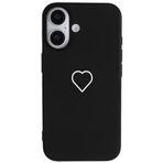 Casen iPhone 16 ile Uyumlu Silikon Kılıf, Beyaz Kalp Desenli, Kamera Korumalı, Siyah