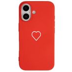 Casen iPhone 16 ile Uyumlu Silikon Kılıf, Kamera Korumalı, Beyaz Kalp Desenli, Kırmızı