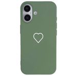 Casen iPhone 16 ile Uyumlu Yeşil Silikon Kılıf, Beyaz Kalp Desenli, Kamera Korumalı
