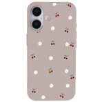 Casen iPhone 16 Plus ile Uyumlu Pudra Silikon Kılıf, Kiraz ve Çiçek Desenli, Kamera Korumalı