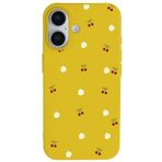 Casen iPhone 16 Plus ile Uyumlu Sarı Silikon Kılıf, Kiraz ve Çiçek Desenli, Kamera Korumalı