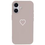 Casen iPhone 16 Plus ile Uyumlu Silikon Kılıf, Beyaz Kalp Desenli, Kamera Korumalı, Krem