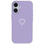Casen iPhone 16 Plus ile Uyumlu Silikon Kılıf, Beyaz Kalp Desenli, Kamera Korumalı, Mavi