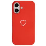 Casen iPhone 16 Plus ile Uyumlu Silikon Kılıf, Kamera Korumalı, Beyaz Kalp Desenli, Kırmızı