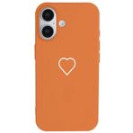 Casen iPhone 16 Plus ile Uyumlu Turuncu Silikon Kılıf, Beyaz Kalp Desenli, Kamera Korumalı