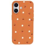 Casen iPhone 16 Plus ile Uyumlu Turuncu Silikon Kılıf, Kiraz ve Çiçek Desenli, Kamera Korumalı
