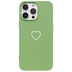 Casen iPhone 16 Pro ile Uyumlu Yeşil Silikon Kılıf, Beyaz Kalp Desenli, Kamera Korumalı