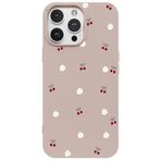 Casen iPhone 16 Pro Max ile Uyumlu Pudra Silikon Kılıf, Kiraz ve Çiçek Desenli, Kamera Korumalı