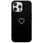 Casen iPhone 16 Pro Max ile Uyumlu Siyah Silikon Kılıf, Beyaz Kalp Desenli, Kamera Korumalı