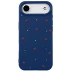 Casen iPhone 17 Air ile Uyumlu Lacivert Silikon Kılıf, Kiraz ve Çiçek Desenli, Kamera Korumalı