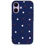 Casen iPhone 17 ile Uyumlu Lacivert Silikon Kılıf, Kiraz ve Çiçek Desenli, Kamera Korumalı