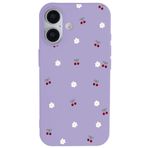 Casen iPhone 17 ile Uyumlu Mor Silikon Kılıf, Kiraz ve Çiçek Desenli, Kamera Korumalı