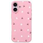 Casen iPhone 17 ile Uyumlu Pembe Silikon Kılıf, Kiraz ve Çiçek Desenli, Kamera Korumalı