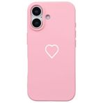 Casen iPhone 17 ile Uyumlu Silikon Kılıf, Beyaz Kalp Desenli, Kamera Korumalı, Pembe