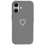 Casen iPhone 17 ile Uyumlu Silikon Kılıf, Kamera Korumalı, Beyaz Kalp Desenli, Gri