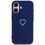 Casen iPhone 17 ile Uyumlu Silikon Kılıf, Lacivert, Beyaz Kalp Desenli, Kamera Korumalı