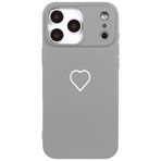 Casen iPhone 17 Pro ile Uyumlu Gri Silikon Kılıf, Beyaz Kalp Desenli, Kamera Korumalı