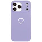 Casen iPhone 17 Pro ile Uyumlu Lila Silikon Kılıf, Beyaz Kalp Desenli, Kamera Korumalı