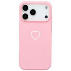 Casen iPhone 17 Pro ile Uyumlu Pembe Silikon Kılıf, Beyaz Kalp Desenli, Kamera Korumalı