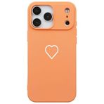 Casen iPhone 17 Pro ile Uyumlu Turuncu Silikon Kılıf, Beyaz Kalp Desenli, Kamera Korumalı