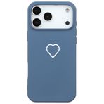 Casen iPhone 17 Pro Max ile Uyumlu Lacivert Silikon Kılıf, Beyaz Kalp Desenli, Kamera Korumalı