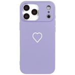 Casen iPhone 17 Pro Max ile Uyumlu Mor Silikon Kılıf, Beyaz Kalp Desenli, Kamera Korumalı