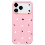 Casen iPhone 17 Pro Max ile Uyumlu Pembe Silikon Kılıf, Kiraz ve Çiçek Desenli, Kamera Korumalı
