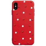 Casen iPhone X ile Uyumlu Kılıf, Kırmızı, Silikon, Kiraz ve Çiçek Desenli, Kamera Korumalı