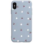 Casen iPhone XS ile Uyumlu Mavi Silikon Kılıf, Kiraz ve Çiçek Desenli, Kamera Korumalı