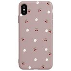 Casen iPhone XS ile Uyumlu Pudra Silikon Kılıf, Kiraz ve Çiçek Desenli, Kamera Korumalı