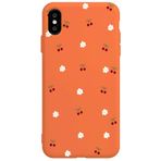 Casen iPhone XS ile Uyumlu Turuncu Silikon Kılıf, Kiraz ve Çiçek Desenli, Kamera Korumalı