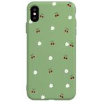 Casen iPhone XS ile Uyumlu Yeşil Silikon Kılıf, Kiraz ve Çiçek Desenli, Kamera Korumalı