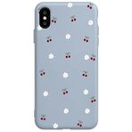 Casen iPhone XS Max ile Uyumlu Mavi Silikon Kılıf, Kiraz ve Çiçek Desenli, Kamera Korumalı