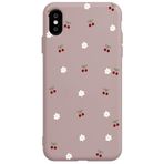 Casen iPhone XS Max ile Uyumlu Pudra Silikon Kılıf, Kiraz ve Çiçek Desenli, Kamera Korumalı
