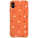 Casen iPhone XS Max ile Uyumlu Turuncu Silikon Kılıf, Kiraz ve Çiçek Desenli, Kamera Korumalı