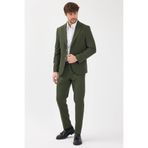 Caserta Erkek Haki Poliviskon Kumaşlı Mono Yaka Torba Cepli Yarım Astar Slim Fit 2'li Takım Elbise Haki 54