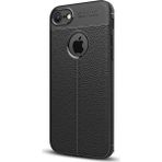 CaseStreet Apple iPhone 7 Niss Deri Görünümlü Arka Koruma Siyah Silikon Kılıf