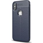 CaseStreet Apple iPhone XS Max Niss Deri Görünümlü Lacivert Silikon Kılıf
