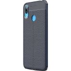 CaseStreet Huawei Y6 2019 Niss Deri Görünümlü Nano Glass Lacivert Silikon Kılıf