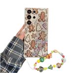 Casevita Samsung Galaxy S22 Ultra ile Uyumlu Sevimli Kılıf, Zincirli Yumuşak TPU Karikatür Anime Zencefilli Kurabiye Adam Quicksand Komik Festival Kapağı Galaxy S22 Ultra için Kadın Erkek Kahverengi