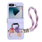Casevita Samsung Galaxy Z Flip 5 ile Uyumlu Sevimli Kılıf, Halka Kordonlu, Anime Tasarımı Komik Karikatür Menteşe Koruması Darbeye Dayanıklı Koruyucu Kapak Z Flip 5 Kadın Mor