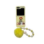 Casevita Sevimli Kılıf Samsung Galaxy Z Flip 5 ile Uyumlu Peluş Zincir, Sert PC Anime Tasarımı Komik Karikatür Hayvanlar Darbeye Dayanıklı Koruyucu Kapak Z Flip 5 Kadın Sarı